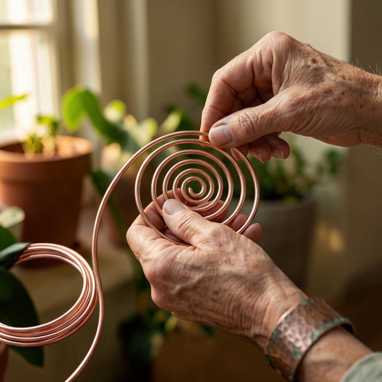 Mary's Flow Copper Hand Spiral Bracelet