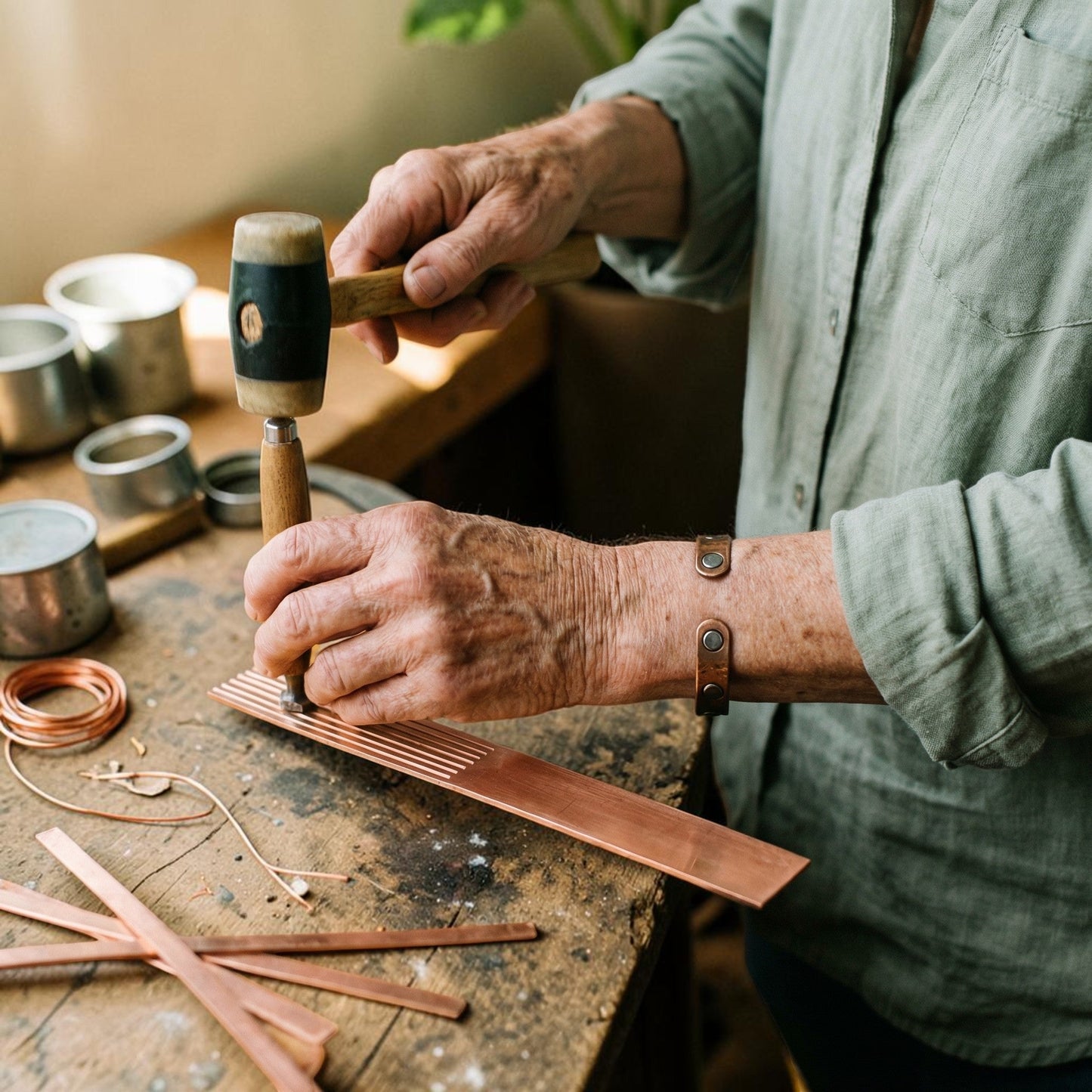 Mary's Sage Copper Bracelet
